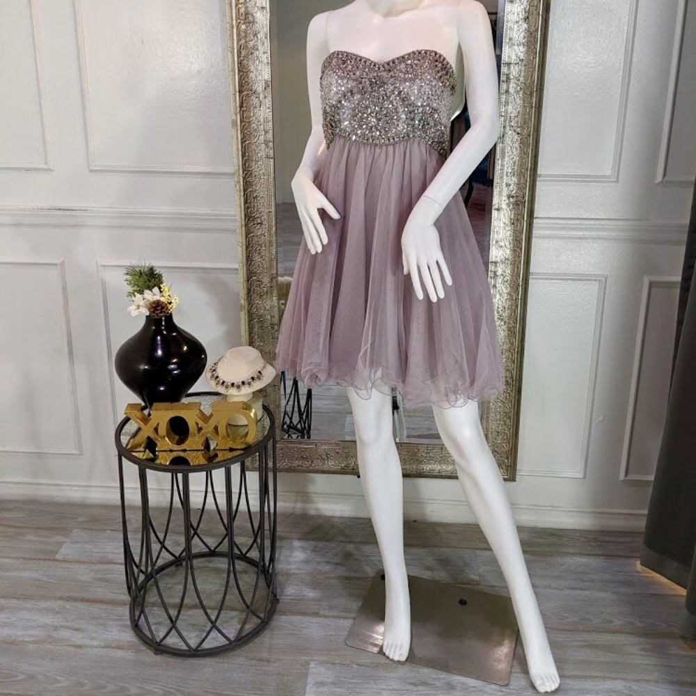 Gray Beaded Strapless Short Homecoming Dress